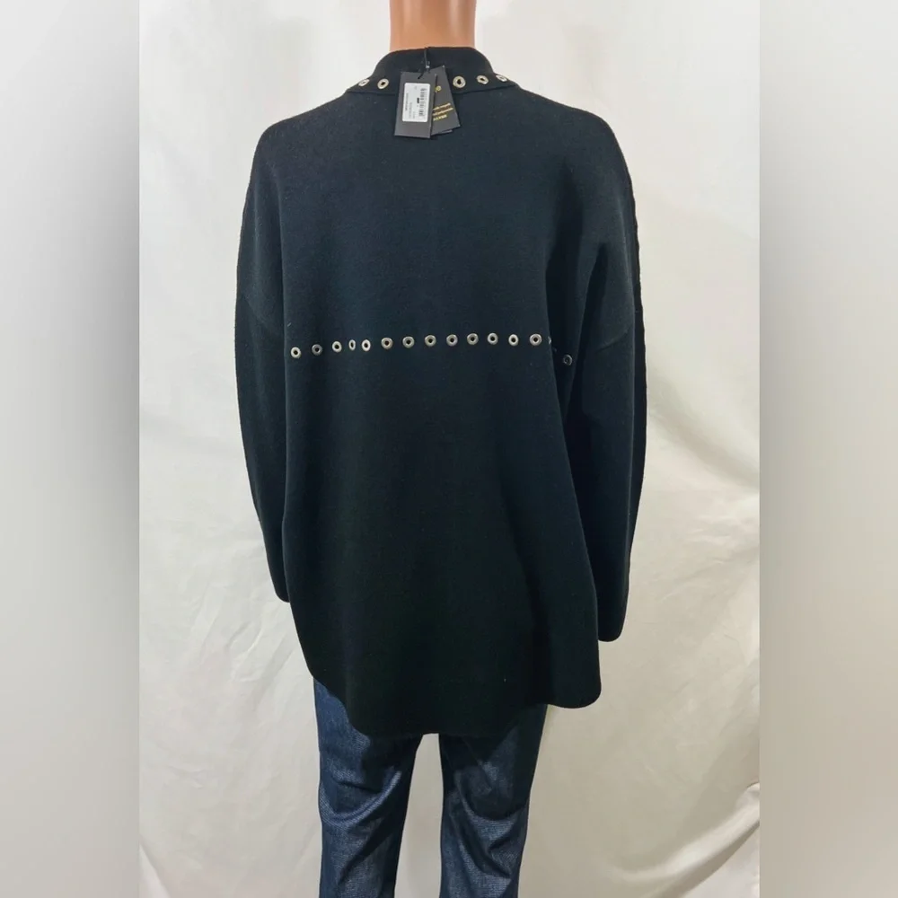 MAJE Knitted Eyelet Black Oversized Over Shirt with Silver Hardware Size: 2